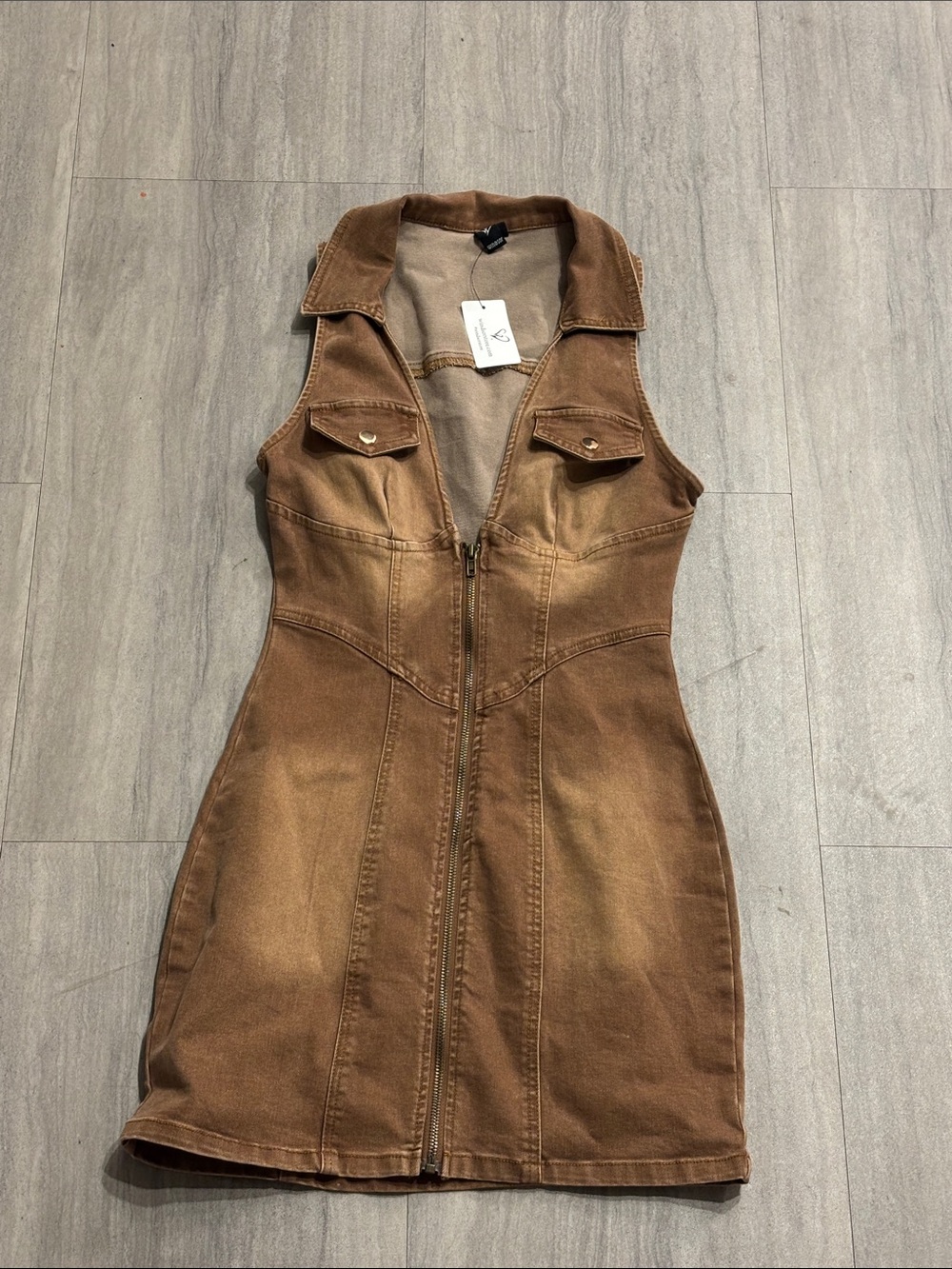 Windsor Brown Sleeveless Zip-Front Denim Dress